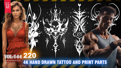 220 4K HAND DRAWN TATTOO AND PRINT PARTS - HIGH END QUALITY RES - (TRANSPARENT & ALPHA ) - VOL144