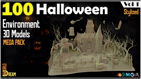 100 Halloween Environment 3D Models | Stylized | Vol 1