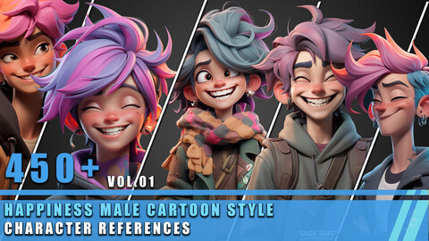 450+ Happiness Male Cartoon Style - Character References Vol.01