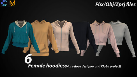 Hoodies for women (Marvelous designer/Clo3d project)_FBx,OBJ,Zprj