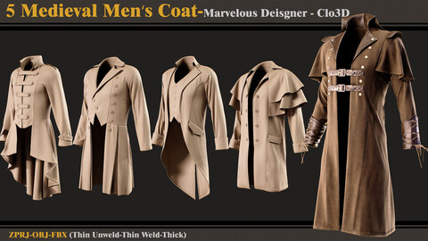 5 Medieval Men's Coat/Marvelous Designer-Clo3D(ZPRJ + FBX + OBJ)