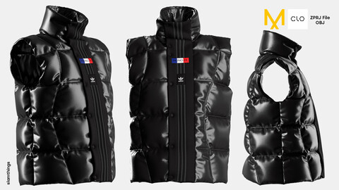 Streetwear Moncler x Adidas puffer gilet  #021- Clo 3D / Marvelous Designer + FBX / DIGITAL FASHION / HYPEBEAST / FUTURE FASHION / VEST