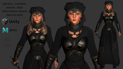AAA 3D FANTASY MEDIEVAL CHARACTER - QUEEN WITH SWORD (REALISTIC STYLE)