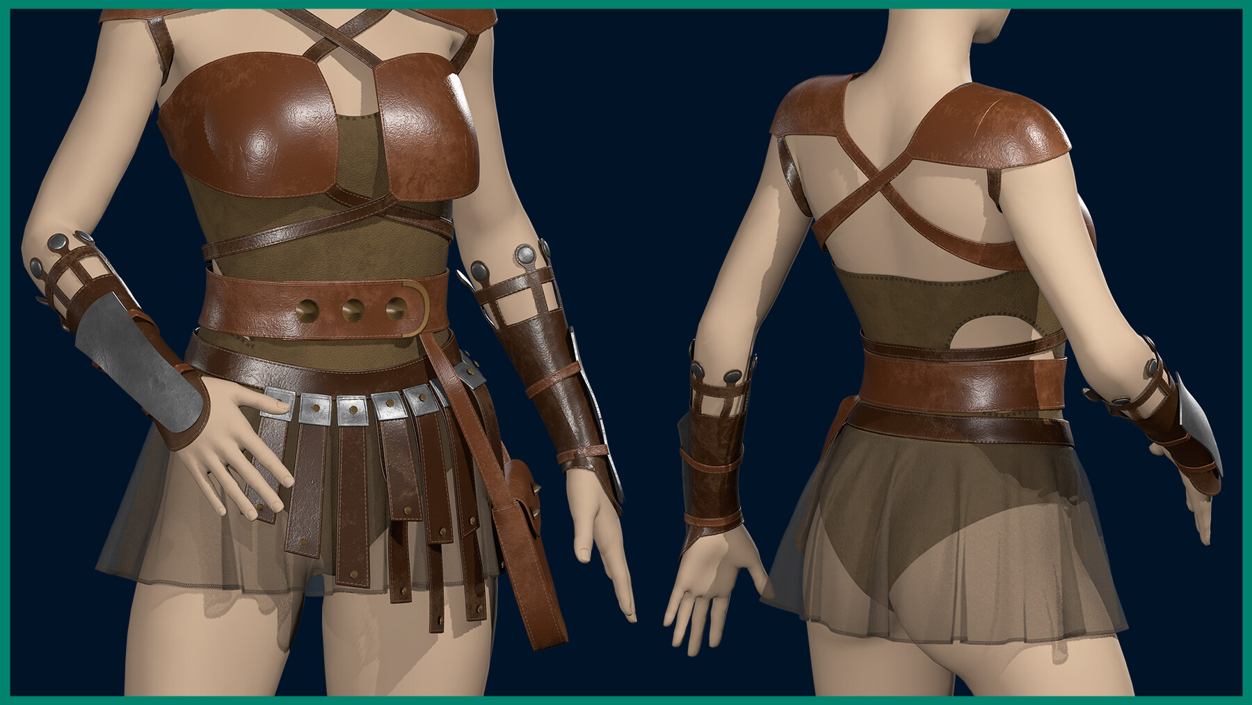 Artstation Female Warrior Outfit With Texture Zprjobjfbx4k Pbr Clo3d Marvelous Designer