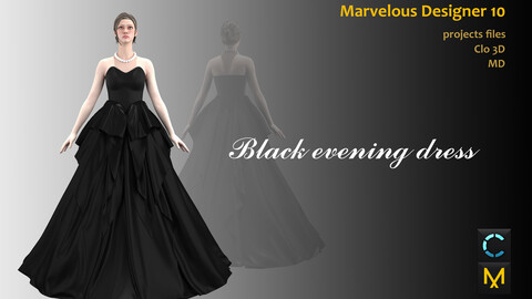 Black Evening Dress with Pearl Necklace_Clo3d, Marvelous designer_OBJ or FBX(if needed)