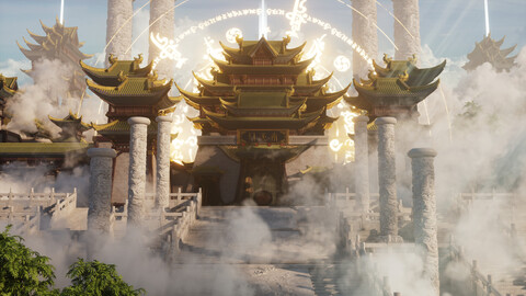 C4D Octane Heavenly Palace  Suspended Island Palace Fairyland Castle in the Sky fantasy magic castle