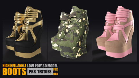 High Heel Ankle Boots Low-poly 3D model PBR Textures