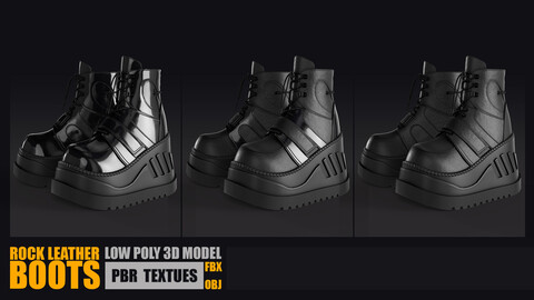 Rock Leather Boot Low-poly 3D model PBR Textures