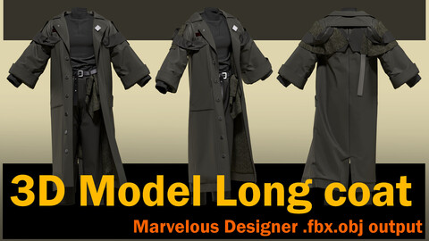 Long coat model(Contains Marvelous Designer, FBX and OBJ files)+ texture