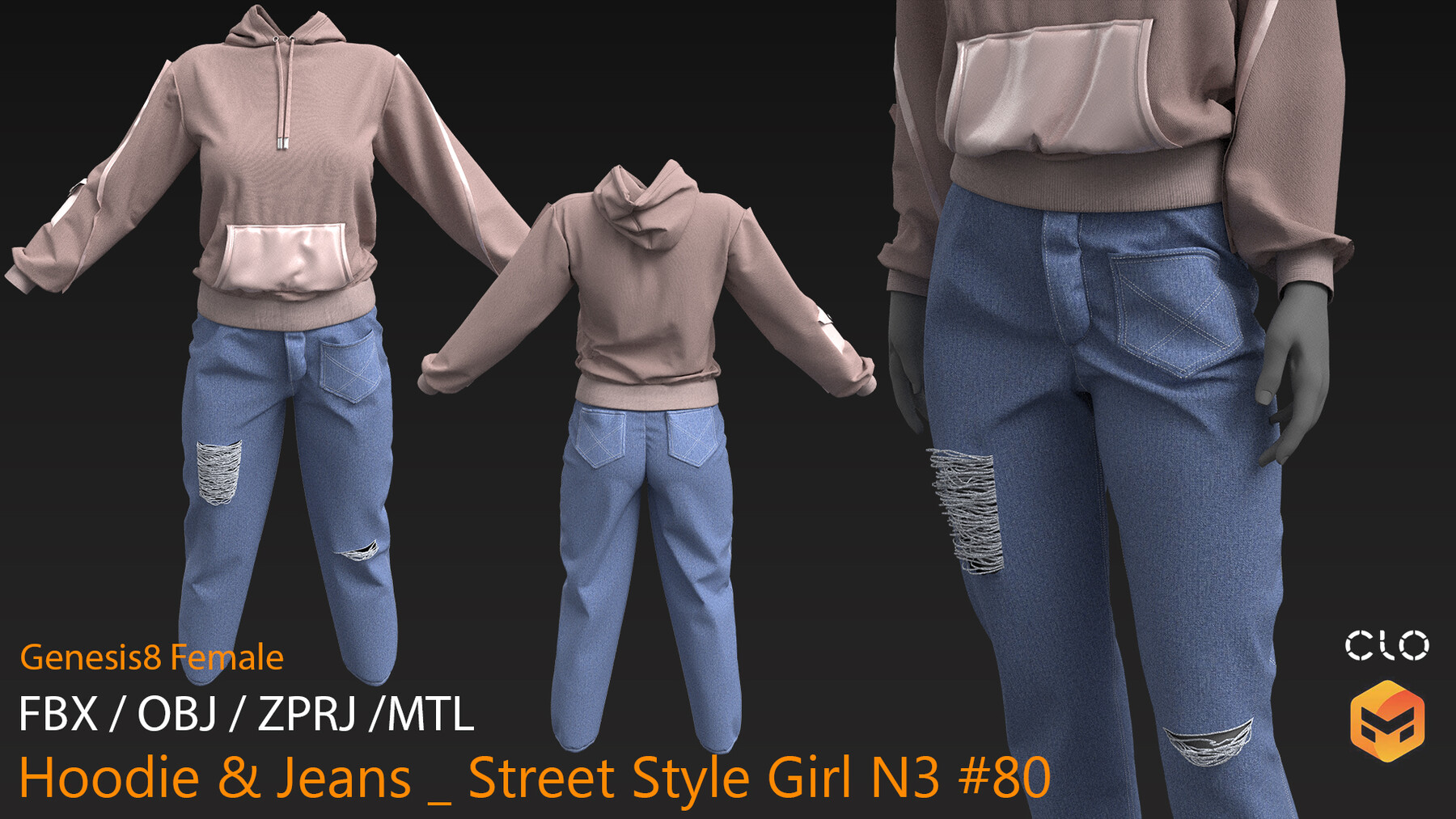 ArtStation - Hoodie & Jeans _ Street Style Girl N3 #80 ...