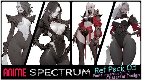 ANIME SPECTRUM REF PACK 03 - Female Warrior Character design, 250 AI generated Concept Characters