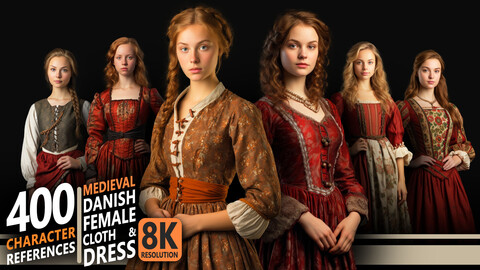 400 Medieval Danish Female Cloth & Dress - Character References | 8K Res