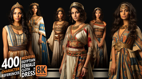 400 Medieval Egyptian Female Cloth & Dress - Character References | 8K Res