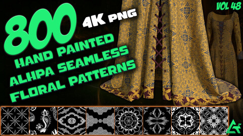 800 Hand Painted Alpha Seamless Floral Patterns (MEGA Pack) - Vol 48