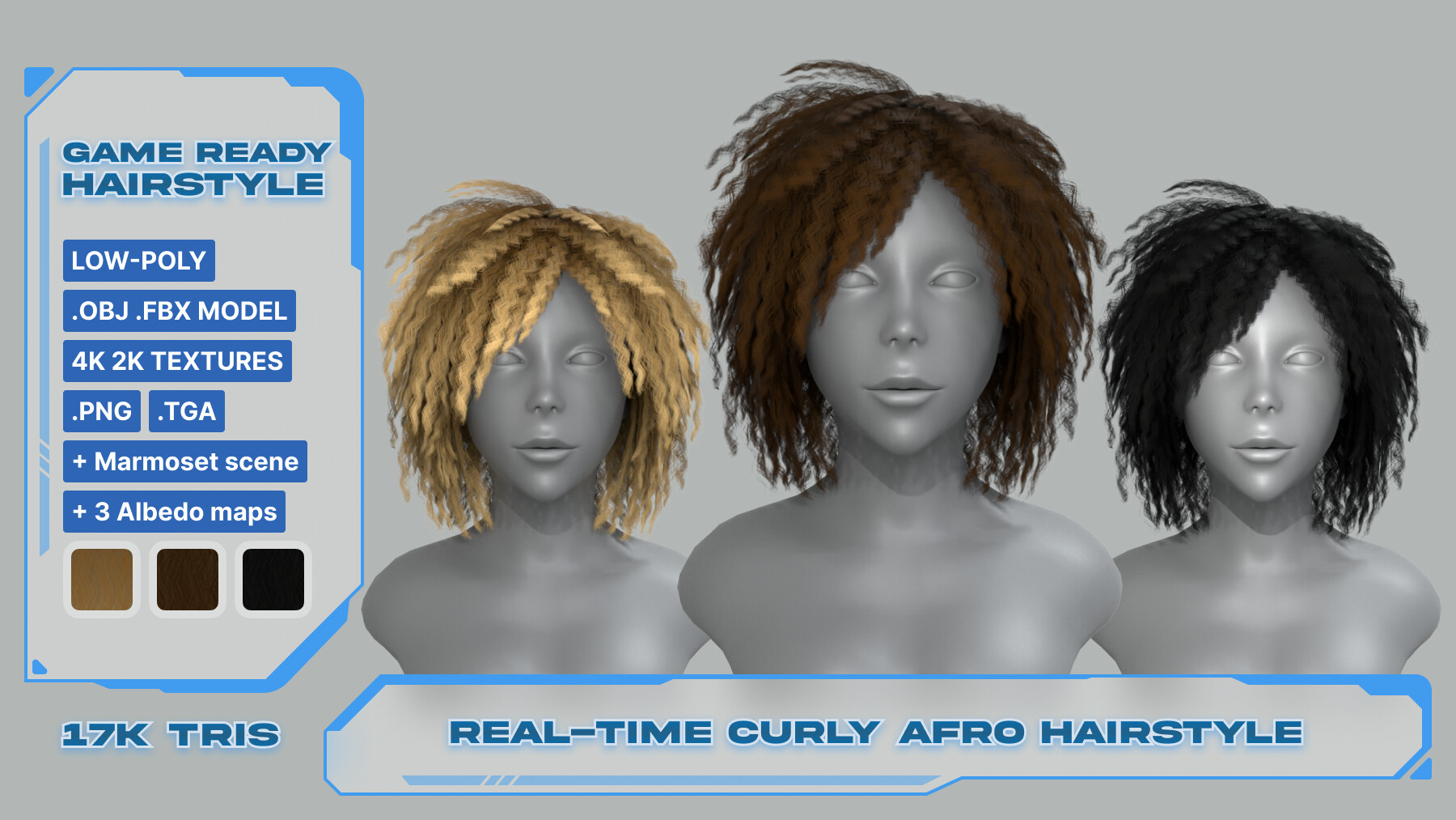 ArtStation - Realtime game ready women hairstyle curly afro hair | Game  Assets