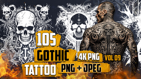 105 Gothic Tattoo (PNG & JPEG Files)-4K- High Quality - Vol 09
