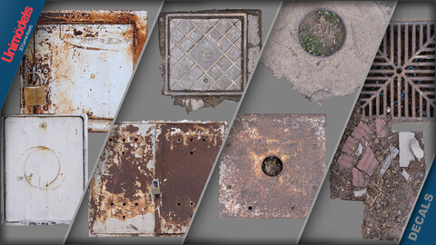 Manhole covers - Wall caps - Floor imperfections - For ilustrators and 3D modellers - Normal map and Alpha channel included