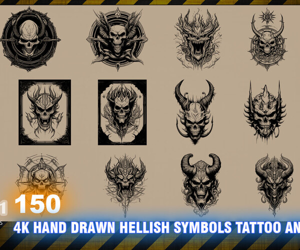 ArtStation - 150 4K HAND DRAWN HELLISH SYMBOLS TATTOO AND PRINT- HIGH ...