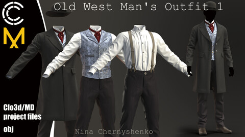 Old West Man's Outfit 1. Marvelous Designer/Clo3d project + OBJ.