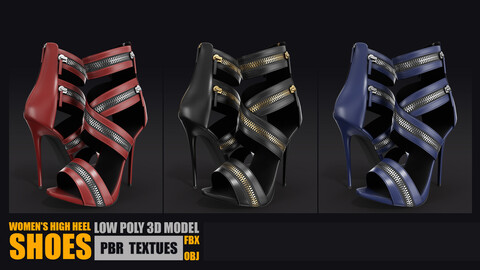 Women's high heel shoes Low-poly 3D model PBR Textures