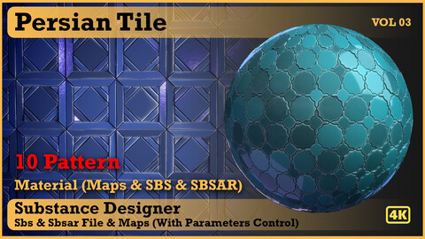 Persian Tile Material (10 Pattern) - VOL 03 - Maps & SBS & SBsar