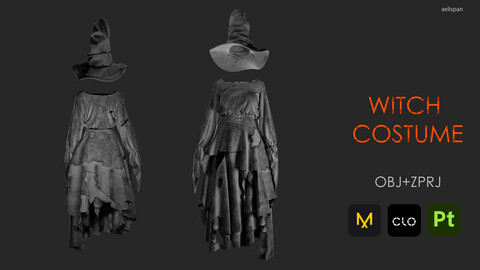 Witch costume.Halloween. Marvelous designer/CLO3D