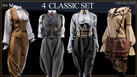 4 Classic Outfits Set (Marvelous / Co3d  Project) + (fbx +obj)