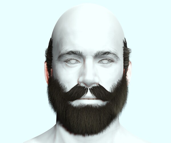 ArtStation - Half Blad Hair - Beard - Mustache Low-poly | Game Assets