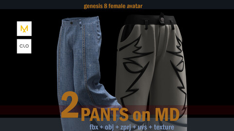 2 Models of male and women 's Pant's Vol1 / Marvelous & Clo3d / OBJ / FBX