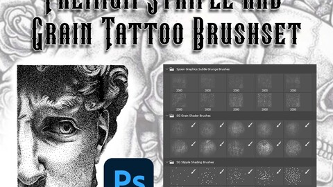 50 Premium Stipple and Grain Tattoo Brushset for Procreate & Photoshop, Texture Brush, Comic Book illustrations, Vintage Retro Graphics pack