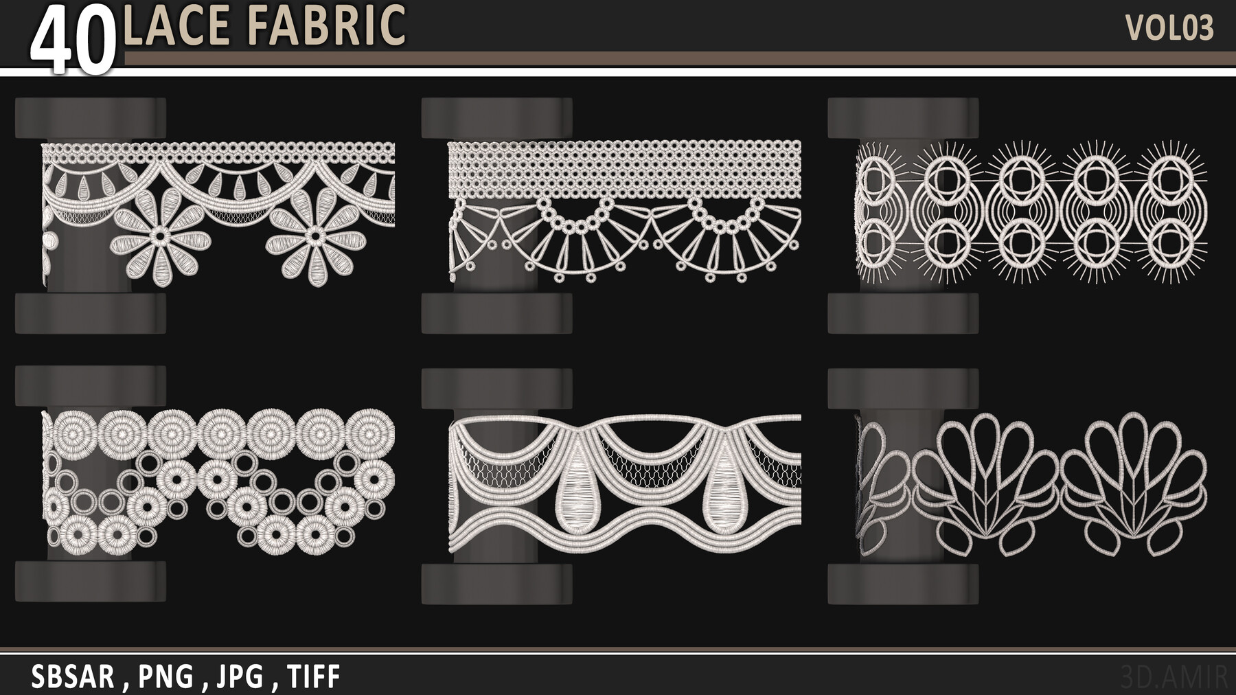 ArtStation - 40 Lace Fabric Trim Texture + SBSR - VOL 04