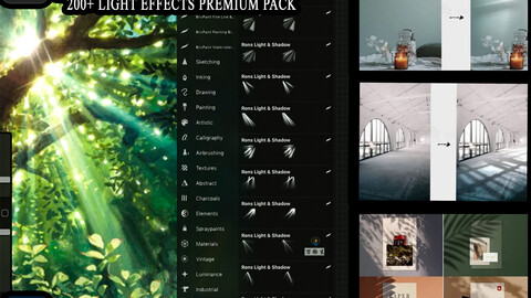 200+ Light Effect Pack for Procreate and Photoshop, Sunlight Rays, Halo Ray, Digital Painting, Commercial, Graphics Light Leaks Effect