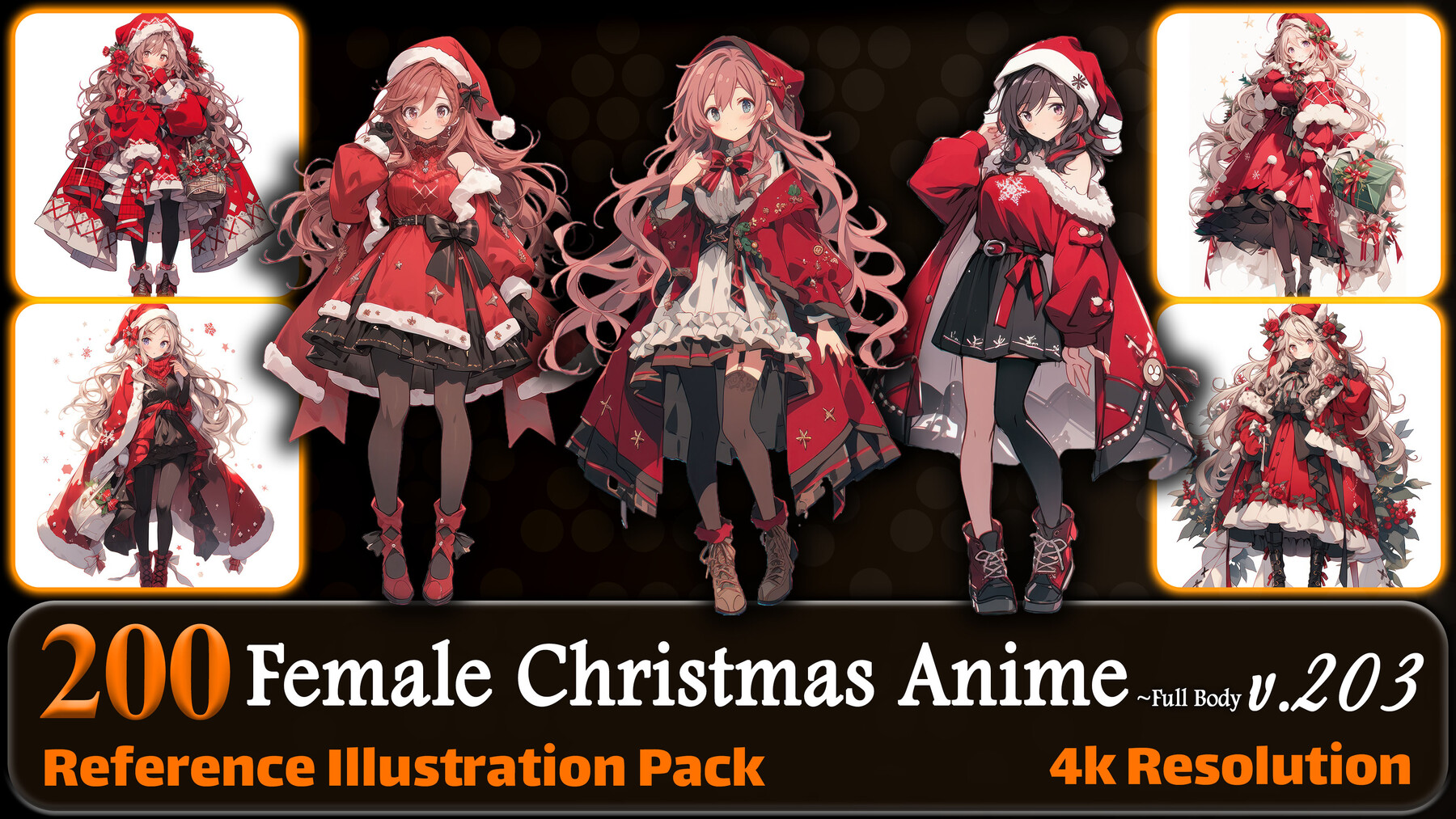 Amelie Anime 200 Female Christmas Anime Full Body Reference Pack 4k V203 