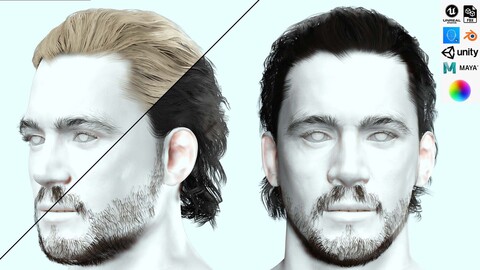 Slicked-back Man Hair Low-poly