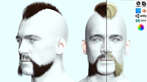 Realistic Viking Male hair Style - Gunslinger Beard Low-poly