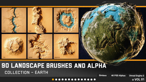 90 LandScape Alpha Brushes + FREE Unreal Engine tutorials