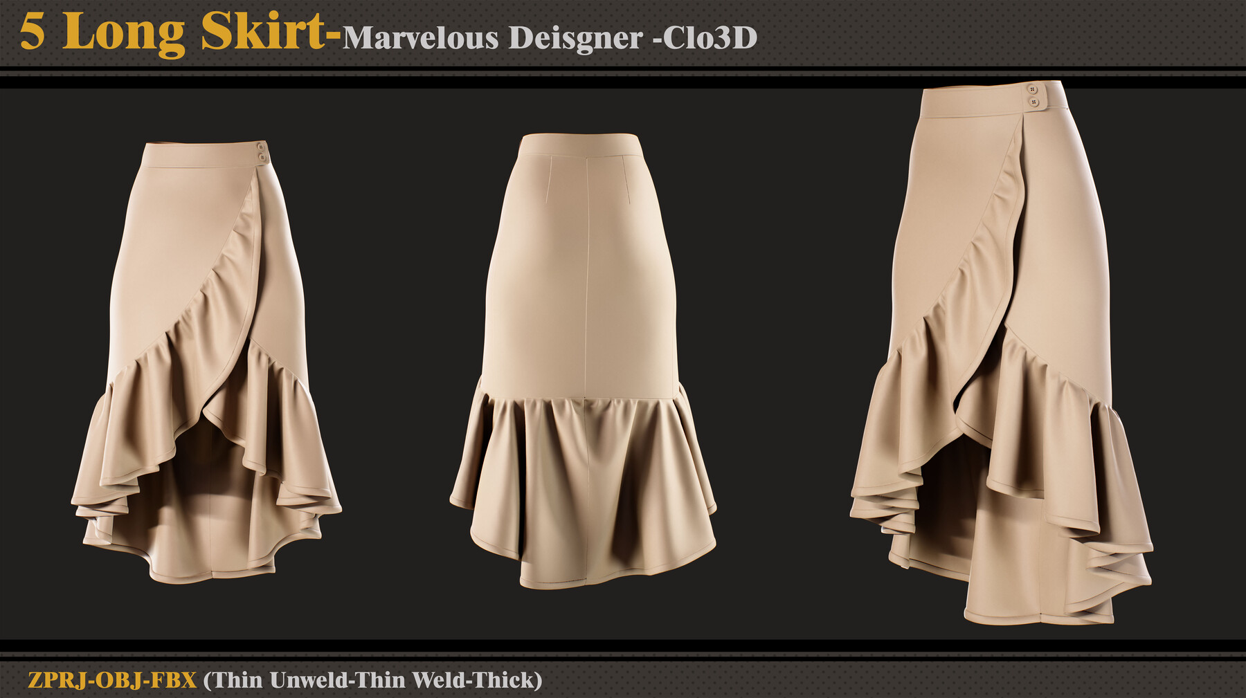 ArtStation - 5 Long Skirt /Marvelous Designer-Clo3D (ZPRJ + FBX + OBJ ...