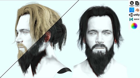 Chinese Male Hair - Ponytail Style Low-poly