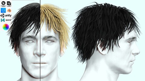 Realistic Long Male Hair Low-poly