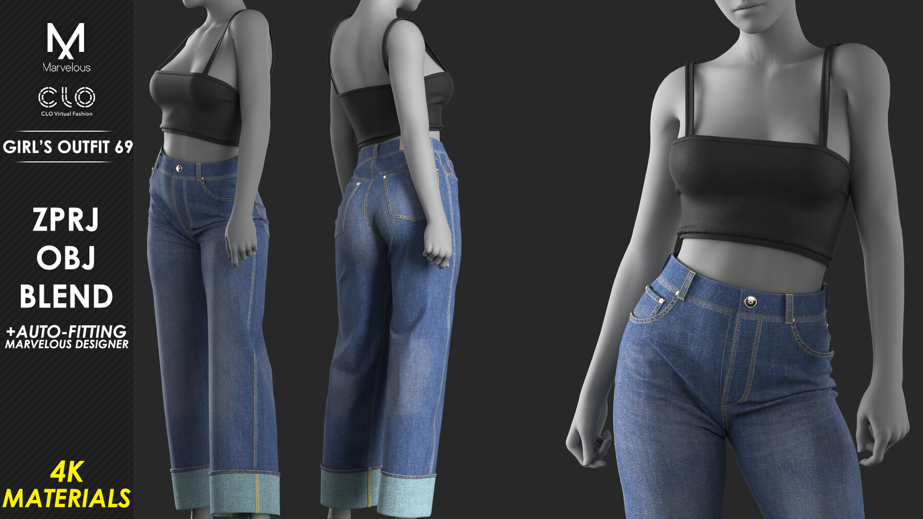 ArtStation - Girl's Outfit 69 - Marvelous / CLO Project file | Game Assets
