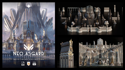 Neo Asgard - Nordic Fantasy Style Buildings, Structures And Environment Assets Blender 3D Kitbash Pack