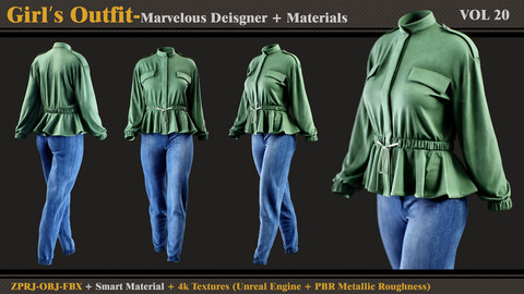 Girl's Outfit- Marvelous Designer/Clo3d + Smart Material + 4K Textures + OBJ + FBX (vol 20)