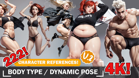 222 Different Male and Female Body Types V2 | 4K Reference Art Collection | Dynamic Pose Diversity