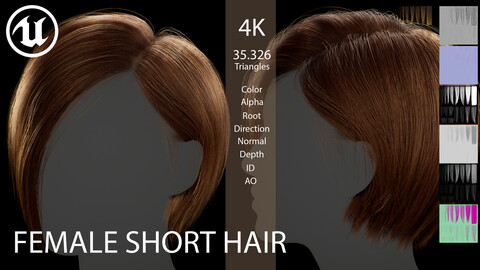 Game ready female Short bang hairstyle (real time hair cards)