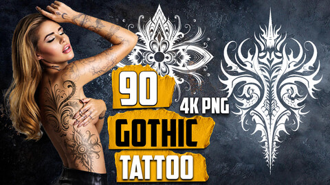 90 Gothic Tattoo (PNG Files)-4K- High Quality