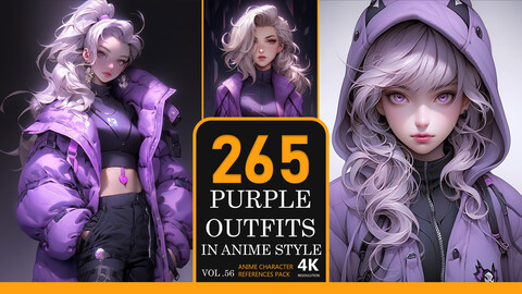 Purple Outfits in anime style Vol.56-4K Anime Character References Pack