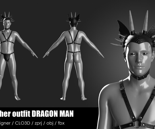 ArtStation - MALE LEATHER OUTFIT DRAGON MAN 01 / CLO project file + obj +  fbx | Game Assets