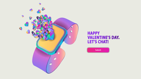 A lot of little hearts fly out of colored smart watches