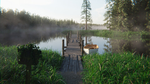 Forest Lake 3d Scene