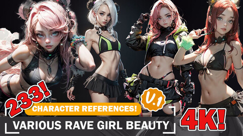 233 Rave Girls Party Beauties: Diverse Styles in 4K Reference Art V1